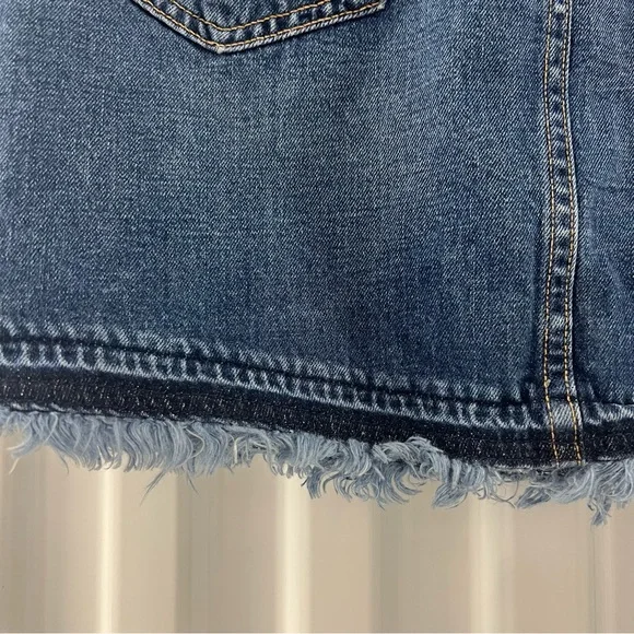 Rag & Bone Jean Skirt 27 Womens Blue Denim Dive Short Fring Hem Cotton Mini - Picture 3 of 5
